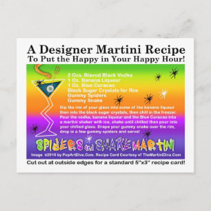 Spiders & Snake Halloween Martini Recipe Postcard