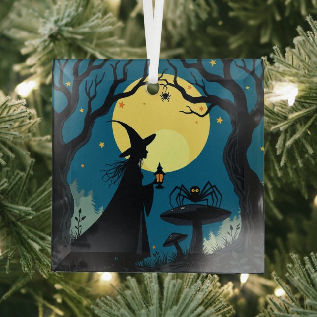 Spiders, Toadstools and Witches Glass Tree Decoration (Insitu)