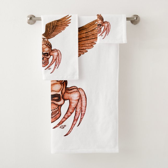 Spiderskull with Eagle Bath Towel Set (Insitu)