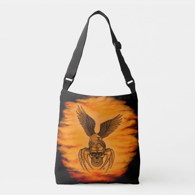 Spiderskull with Eagle in Tattoo-style Crossbody Bag (Front)