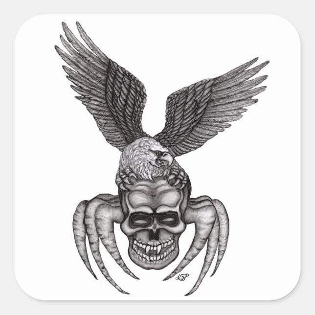 Spiderskull with Eagle Square Sticker (Front)