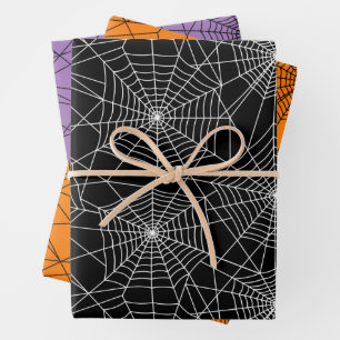 Spiderweb Black and White Halloween Wrapping Paper Sheet