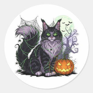 Spiderweb Coon – Maine Coon Halloween Classic Round Sticker