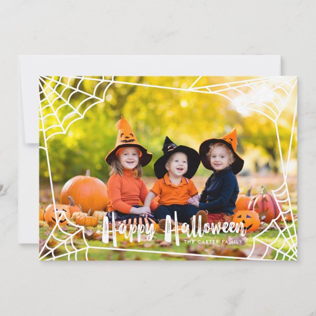 Spiderweb Frame Halloween Photo Card (Front)