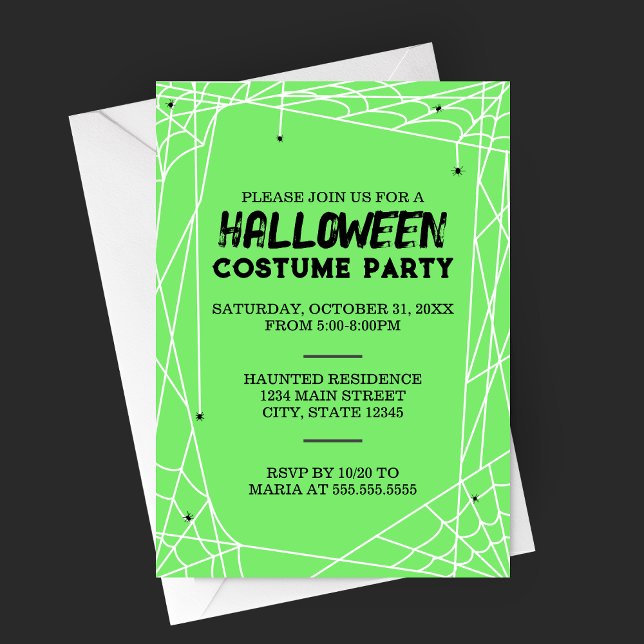 Spiderweb Halloween Party Invitation (Light Green Spiderweb Frame Halloween Costume Party Invitation )