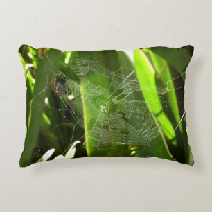 Spiderweb in Tropical Leaves Nature Decorative Cushion