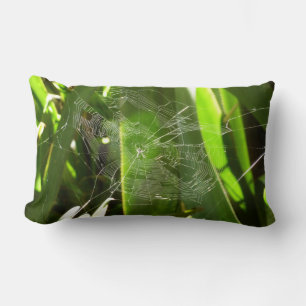Spiderweb in Tropical Leaves Nature Lumbar Cushion