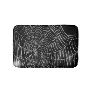Spiderweb on Black Background Bath Mat