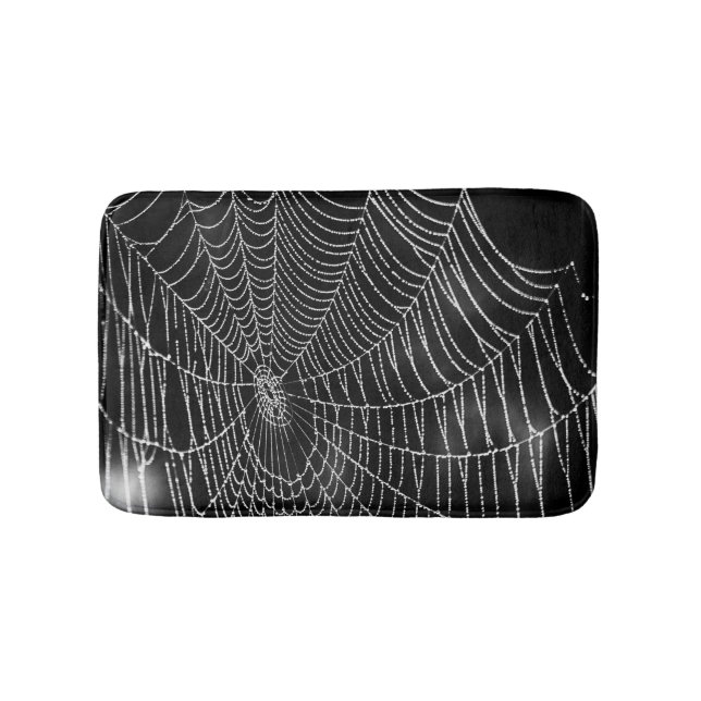 Spiderweb on Black Background Bath Mat (Front)