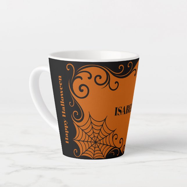 Spiderweb Ornament Orange Black halloween Latte Mug (Left Angle)