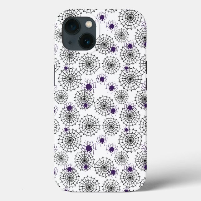 Spiderweb & Purple Spiders Halloween White Pattern Case-Mate iPhone Case (Back)