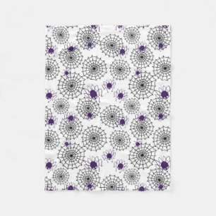Spiderweb & Purple Spiders Halloween White Pattern Fleece Blanket