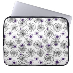 Spiderweb & Purple Spiders Halloween White Pattern Laptop Sleeve