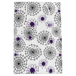 Spiderweb & Purple Spiders Halloween White Pattern Medium Gift Bag