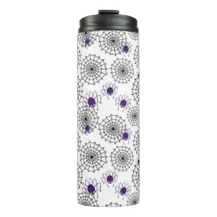 Spiderweb & Purple Spiders Halloween White Pattern Thermal Tumbler