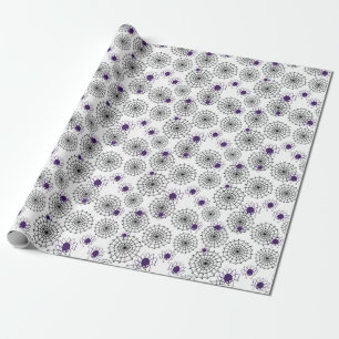 Spiderweb & Purple Spiders Halloween White Pattern Wrapping Paper