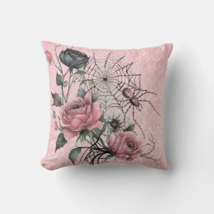 Spiderweb Roses   Pink Damask Halloween Cushion