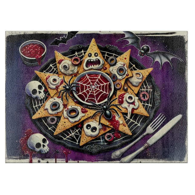 Spiderweb Salsa & Haunted Chips Cutting Board (Front)