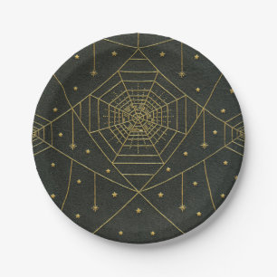 Spiderweb spider star black gold vintage book paper plate