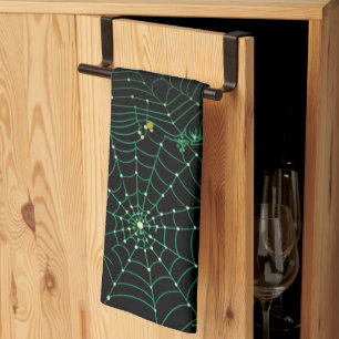 Spiderwebs and Dots Modern Black Halloween Tea Towel
