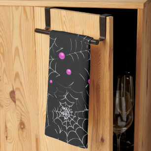 Spiderwebs and Dots Modern Black Halloween Tea Towel