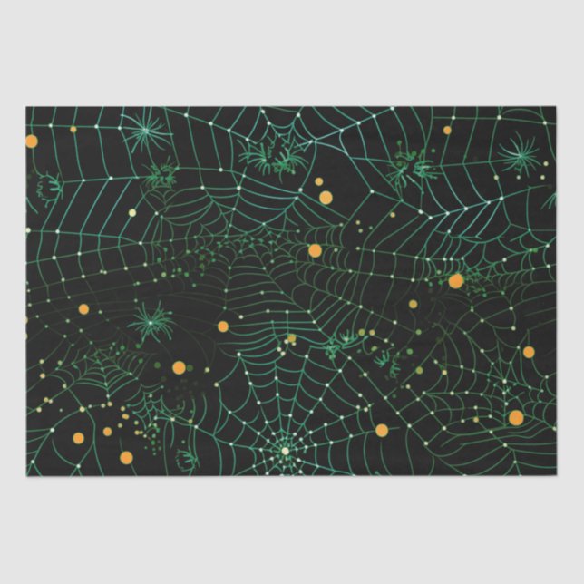 Spiderwebs and Dots Modern Black Halloween Tissue Paper (Front)