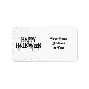 Spiderwebs And Happy Halloween Creepy Text Label