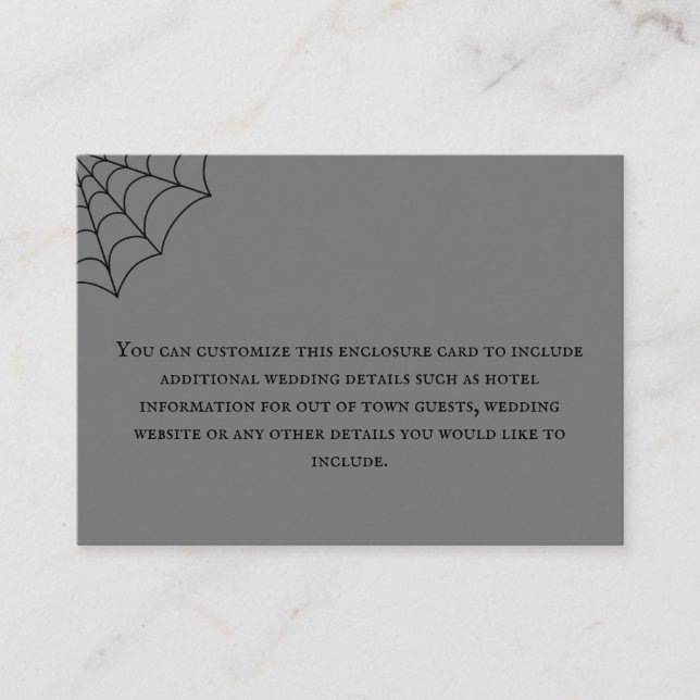 Spiderwebs Black and Grey Gothic Wedding Enclosure Card (Front)