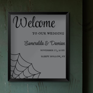 Spiderwebs Black and Grey Gothic Wedding Poster