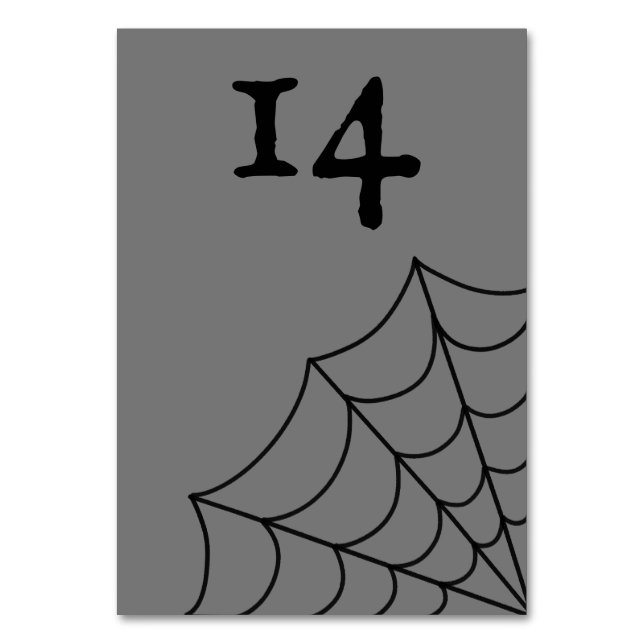 Spiderwebs Black and Grey Gothic Wedding Table Number (Front)