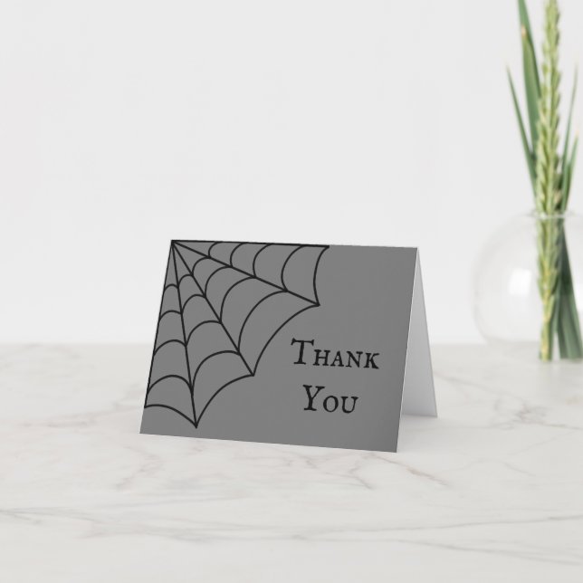 Spiderwebs Black and Grey Gothic Wedding Thank You Card (Front)