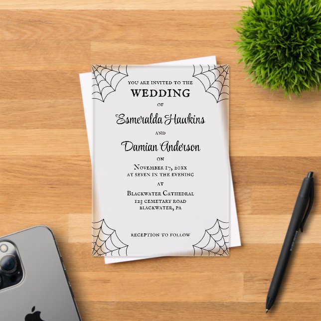 Spiderwebs Black and White Gothic Wedding Acrylic Invitations (Insitu (Invitation Card))