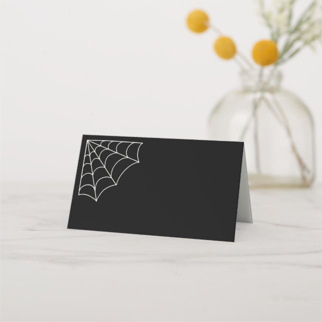 Spiderwebs Black and White Gothic Wedding Place Card (Front)
