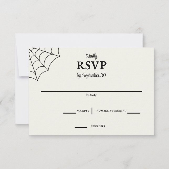 Spiderwebs Black and White Gothic Wedding RSVP (Front)