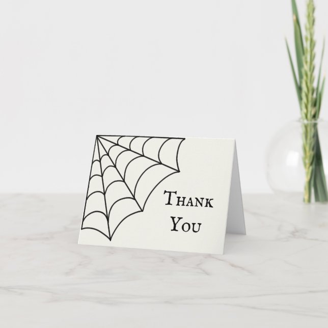 Spiderwebs Black and White Gothic Wedding Thank You Card (Front)