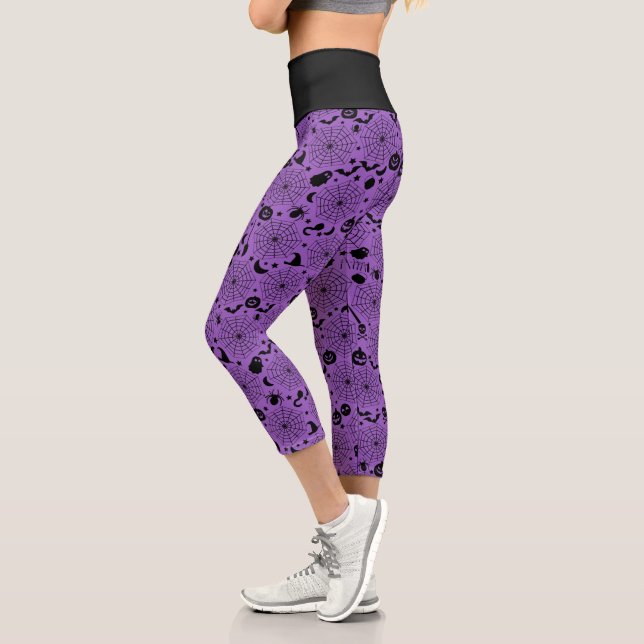 Spiderwebs Halloween Custom Colour Capri Leggings (Left)