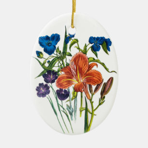 Spiderwort and Daylily Ceramic Tree Decoration
