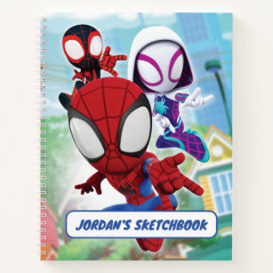 Spidey Team Swinging Through Town Drawing Notebook