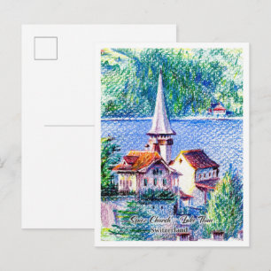 Spiez church on Lake Thun in Spiez Switzerland  Postcard