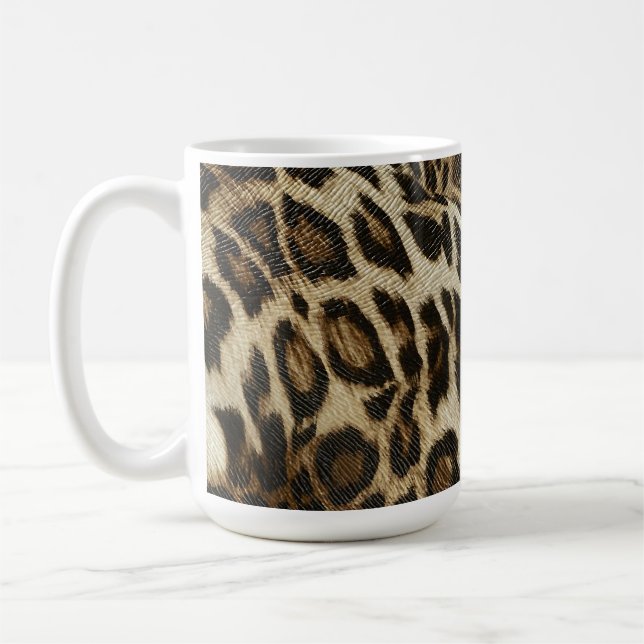 Spiffy Leopard Spots Leather Grain Look Coffee Mug (Left)