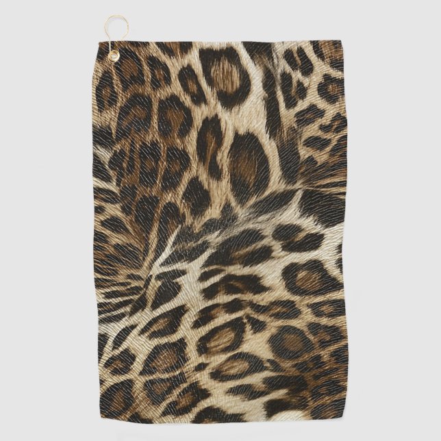 Spiffy Leopard Spots Leather Grain Look Golf Towel (Front)