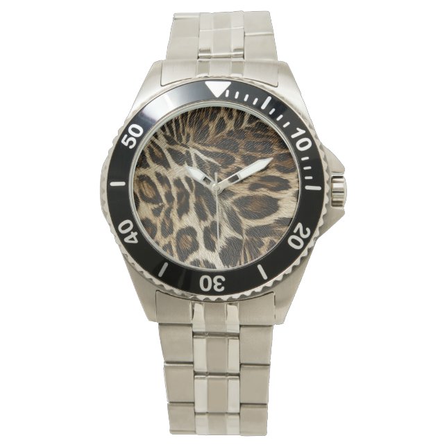 Spiffy Leopard Spots Leather Grain Look Watch (Front)