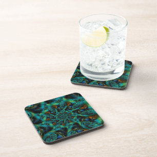 Spike Blue and Green Fractal Art Coaster
