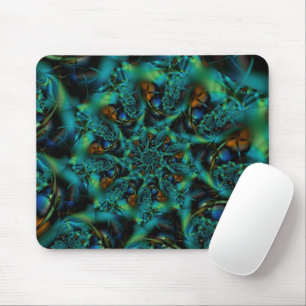 Spike   Blue and Green Fractal Art Mouse Pad
