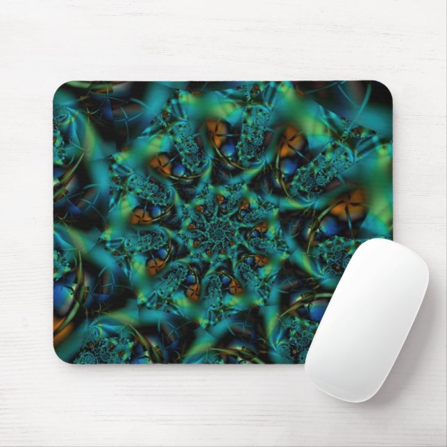 Spike | Blue and Green Fractal Art Mouse Pad (With Mouse)