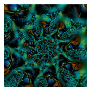Spike Blue and Green Fractal Art Poster