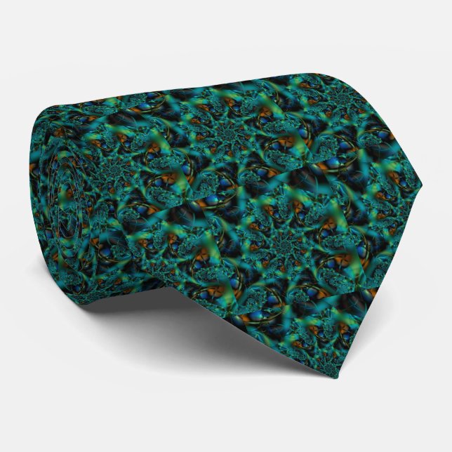 Spike | Blue and Green Fractal Art Tie (Rolled)