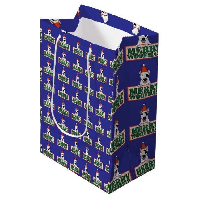 Spike "Merry Woofmass" gift wrap Medium Gift Bag (Front Angled)
