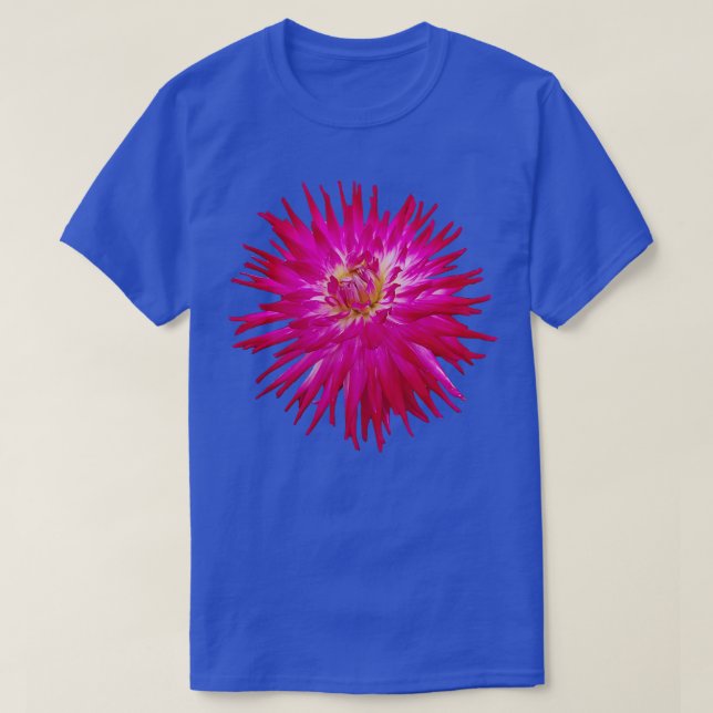 Spike Petals Pink Dahlia Floral Photo Cutout T-Shirt (Design Front)