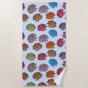 Spiked Rose Print, Modern Style Floral Pattern Beach Towel